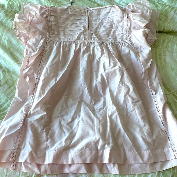 Ruffle front top with lace inserts in cream pink. 7 for all mankind (M). - Picture 4 of 5